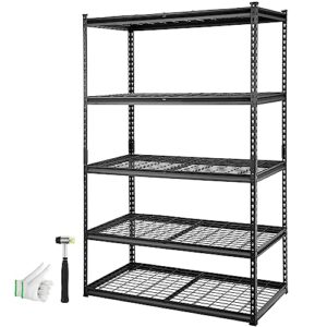 VEVOR Storage Shelving Unit, 5-Tier Adjustable, 2000 lbs Capacity, Heavy Duty Garage Shelves Metal Organizer Wire Rack, Black, 48" L x 24" W x 72" H for Kitchen Pantry Basement Bathroom Laundry Closet