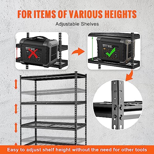 VEVOR Storage Shelving Unit, 5-Tier Adjustable, 2000 lbs Capacity, Heavy Duty Garage Shelves Metal Organizer Wire Rack, Black, 48" L x 24" W x 72" H for Kitchen Pantry Basement Bathroom Laundry Closet