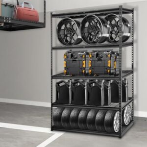 VEVOR Storage Shelving Unit, 5-Tier Adjustable, 2000 lbs Capacity, Heavy Duty Garage Shelves Metal Organizer Wire Rack, Black, 48" L x 24" W x 72" H for Kitchen Pantry Basement Bathroom Laundry Closet