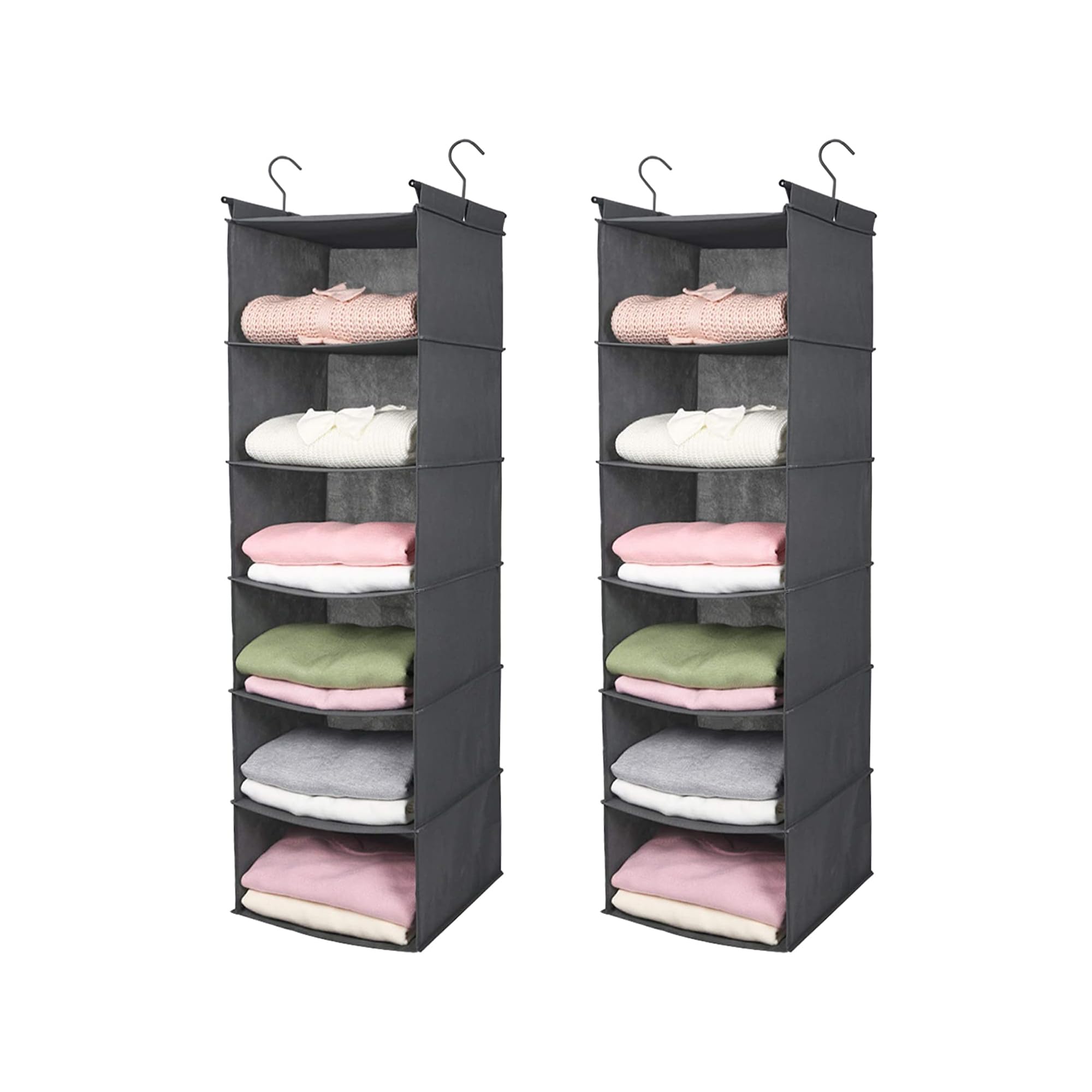 MAX Houser 6 Tier Shelf Hanging Closet Organizer, Closet Hanging Shelf with 2 Sturdy Hooks for Storage,2 Pack, Foldable (Grey)