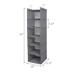 MAX Houser 6 Tier Shelf Hanging Closet Organizer, Closet Hanging Shelf with 2 Sturdy Hooks for Storage,2 Pack, Foldable (Grey)