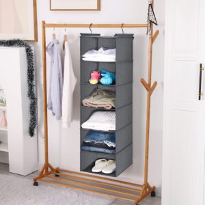 MAX Houser 6 Tier Shelf Hanging Closet Organizer, Closet Hanging Shelf with 2 Sturdy Hooks for Storage,2 Pack, Foldable (Grey)