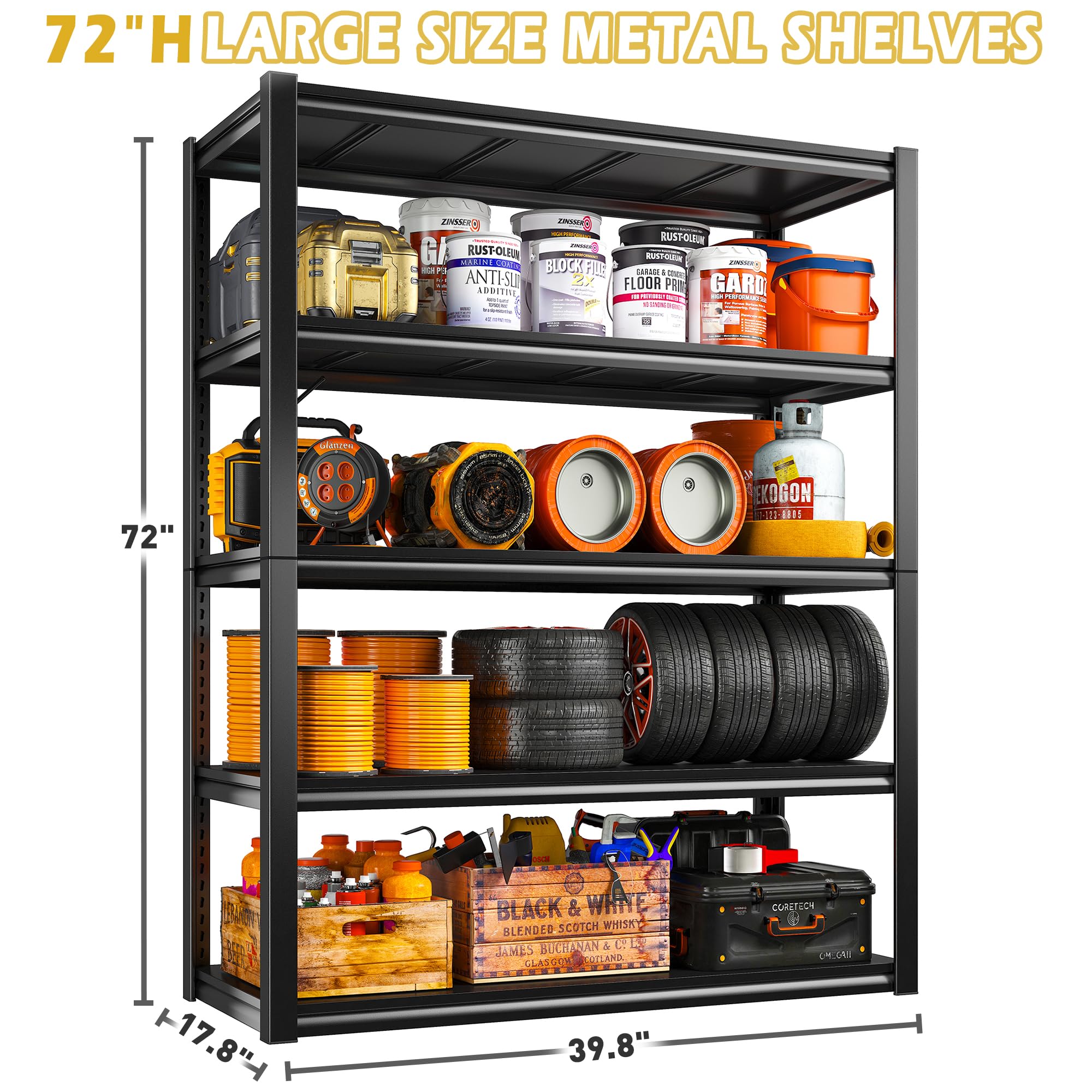 REIBII Garage Shelving Heavy Duty Garage Storage Shelves, Extra Large Adjustable Storage Rack with 5-Tier Metal Shelving unit, 2050LBS Loads Heavy Duty Shelving, Easy Assembly Unit Shelf, 2 Pack