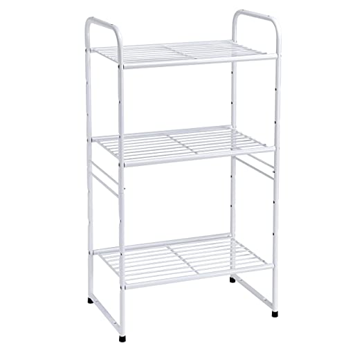 GEORIS 3- Tier Heavy Duty Wire Shelving Storage Rack | Modern Bathroom Shelf | Stackable Plant Standing Shelf Unit | Perfect for Kitchen, Living Room, Balcony | White