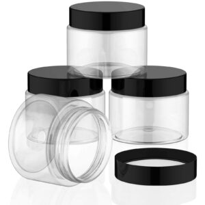 patelai 4 pieces round clear wide-mouth leak proof plastic container jars with lids for travel storage makeup beauty products face creams oils salves ointments diy making or others (black,2 ounce)