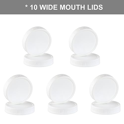 [10 Pack] WIDE Mouth Mason Jar Lids for Ball, Kerr and More - White Plastic Storage Caps for Mason/Canning Jars - Leak-Proof