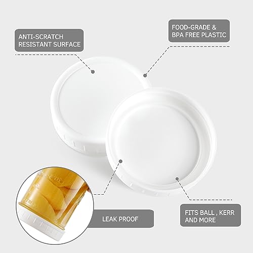 [10 Pack] WIDE Mouth Mason Jar Lids for Ball, Kerr and More - White Plastic Storage Caps for Mason/Canning Jars - Leak-Proof