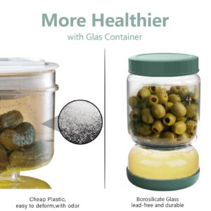 Luvan Glass Pickle Jar, 34oz Pickle Container with Strainer, LeakProof Pickle and Olive Hourglass Jar, Olive Jar with Airtight Lid, Green Multifunction Jalapeno Container, Pickle Flip Jar for Fridge