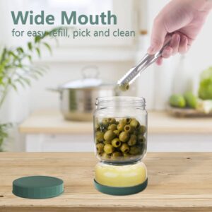 Luvan Glass Pickle Jar, 34oz Pickle Container with Strainer, LeakProof Pickle and Olive Hourglass Jar, Olive Jar with Airtight Lid, Green Multifunction Jalapeno Container, Pickle Flip Jar for Fridge