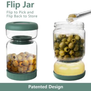 Luvan Glass Pickle Jar, 34oz Pickle Container with Strainer, LeakProof Pickle and Olive Hourglass Jar, Olive Jar with Airtight Lid, Green Multifunction Jalapeno Container, Pickle Flip Jar for Fridge