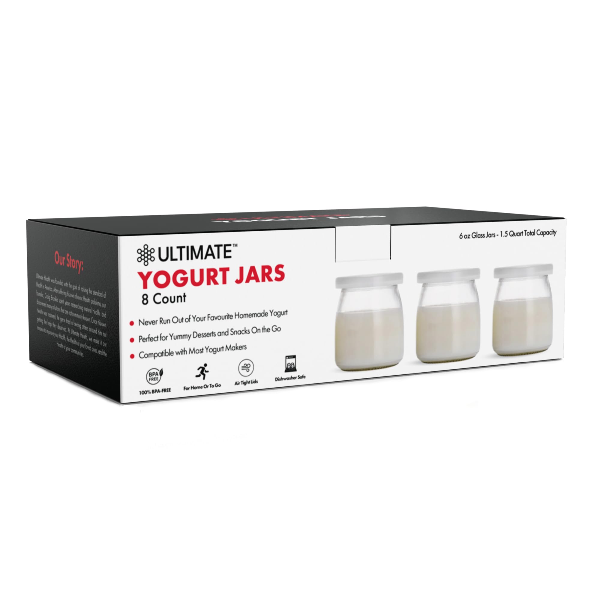 Ultimate Yogurt Jars - Make More Delicious Yogurt! 8 Count Small Glass Yogurt Cups With Lids - 100% BPA Free, Airtight & Dishwasher Safe! Perfect Containers for Yoghurt, Oatmeal, Pudding or Jello