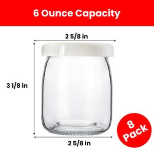 Ultimate Yogurt Jars - Make More Delicious Yogurt! 8 Count Small Glass Yogurt Cups With Lids - 100% BPA Free, Airtight & Dishwasher Safe! Perfect Containers for Yoghurt, Oatmeal, Pudding or Jello