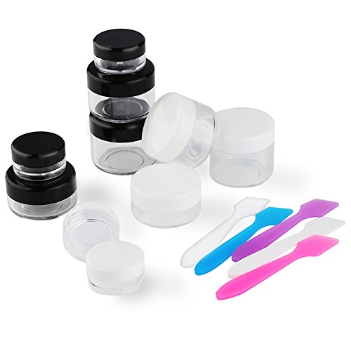 Accmor 10 Pieces Makeup Travel Containers with Lids 3/5/ 10/15/ 20 Gram Size Cosmetic Jars with 5 Pieces Mini Spatulas for Gift(random color)