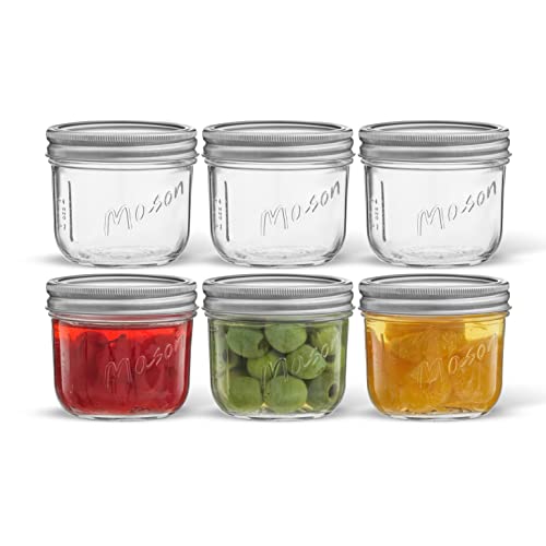 8 Oz Mason Jars With Lids, Labels and Measures! 6-Pack Wide Mouth Glass Jar with Lid and Band. Airtight Canning Jars, Overnight Oats Jars, Salad Jars, Sourdough Starter Jar