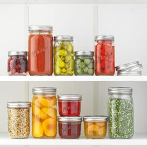 8 Oz Mason Jars With Lids, Labels and Measures! 6-Pack Wide Mouth Glass Jar with Lid and Band. Airtight Canning Jars, Overnight Oats Jars, Salad Jars, Sourdough Starter Jar