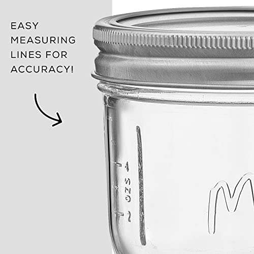 8 Oz Mason Jars With Lids, Labels and Measures! 6-Pack Wide Mouth Glass Jar with Lid and Band. Airtight Canning Jars, Overnight Oats Jars, Salad Jars, Sourdough Starter Jar