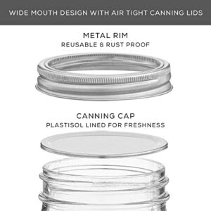 8 Oz Mason Jars With Lids, Labels and Measures! 6-Pack Wide Mouth Glass Jar with Lid and Band. Airtight Canning Jars, Overnight Oats Jars, Salad Jars, Sourdough Starter Jar