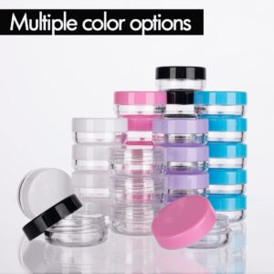 3 Gram Sample Containers with Lids, 50 Count Clear Sample Jars, Empty Lip Balm Containers, Mini Cosmetic Containers with Lids, Makeup Travel Containers with Labels, Mini Disposable Spatulas