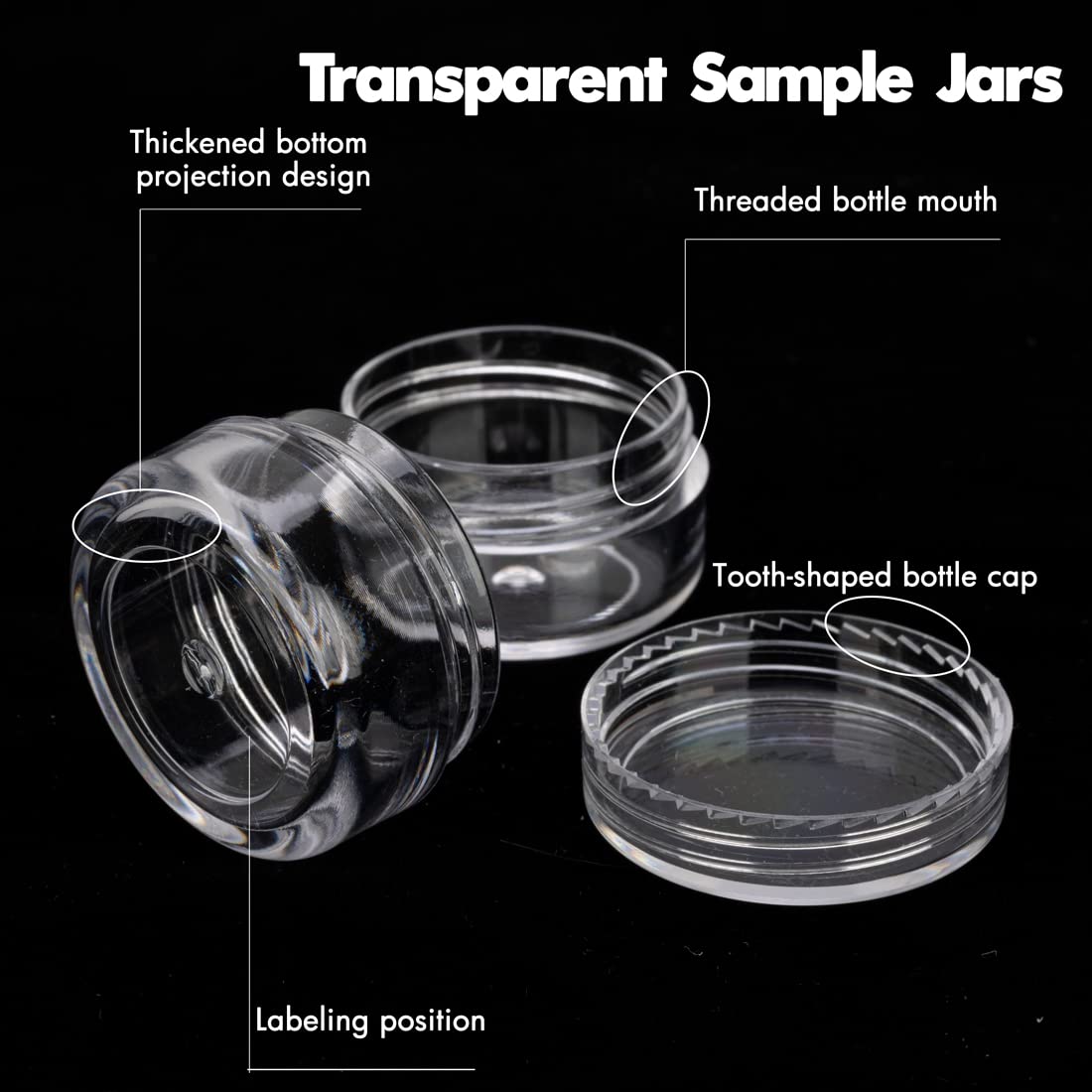 3 Gram Sample Containers with Lids, 50 Count Clear Sample Jars, Empty Lip Balm Containers, Mini Cosmetic Containers with Lids, Makeup Travel Containers with Labels, Mini Disposable Spatulas