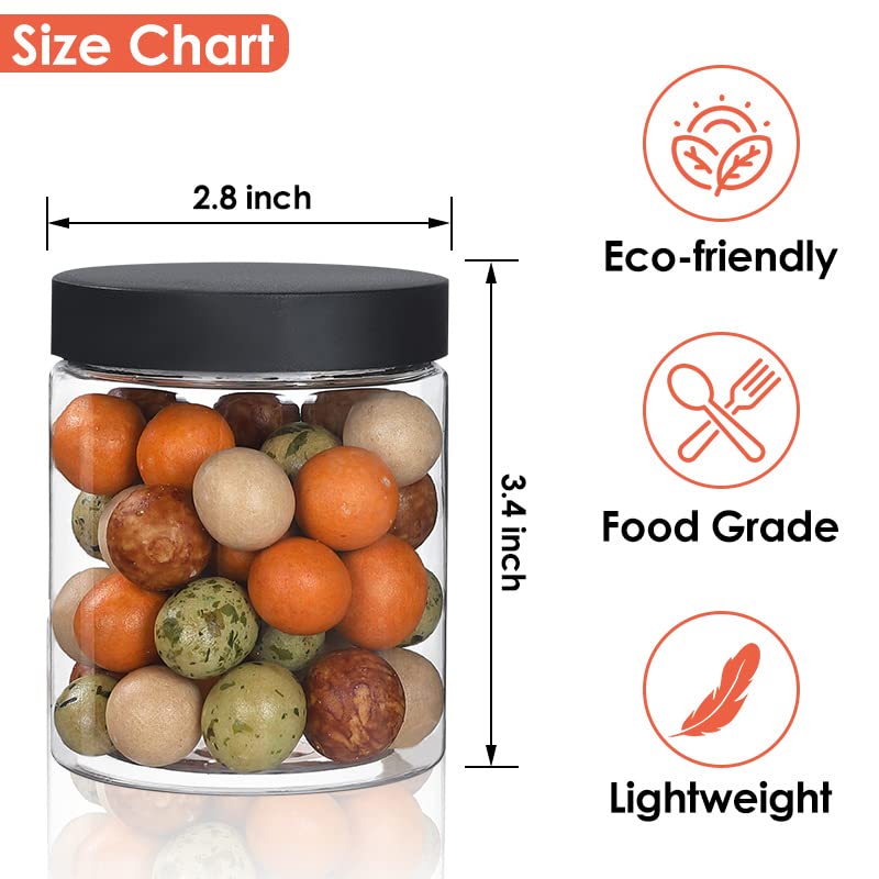 NOIRUC-CZ Jars with Lids, 48pcs 8 oz Plastic Containers with Lids Pen Labels Leak Proof BPA Free Airtight Refillable Clear Small Containers Storage Jars for Storing Dry Food Makeup Slime Honey Jam