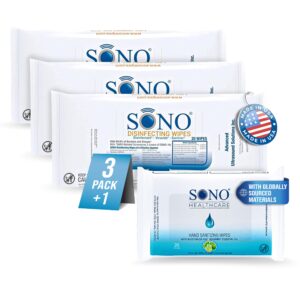 SONO Disinfecting Wipes - Alcohol-Free, Unscented, and No Bleach | Travel Size for Spring Season | Powerful Multi-Surface Cleaning On-The-Go | 3 Pack of 20 Wipes + 1 Pack of 20 Sanitizing Wipes