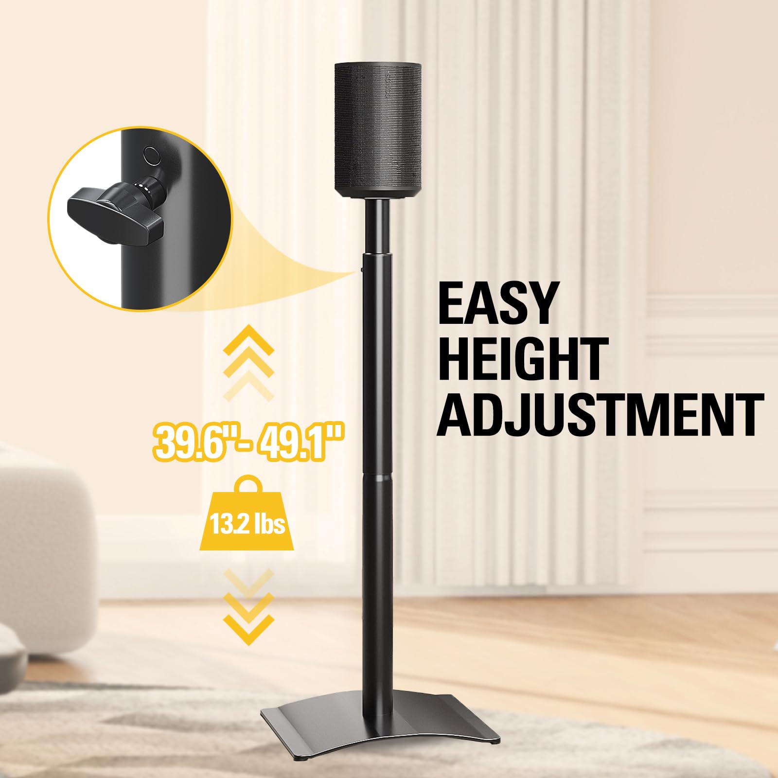 Mounting Dream Speaker Stands for Sonos Era 100, One, One SL, Play:1, Height Adjustable Up to 49.1", Set of 2 Surround Sound Speaker Stand with Cable Management, 13.2 LBS Loading MD5412