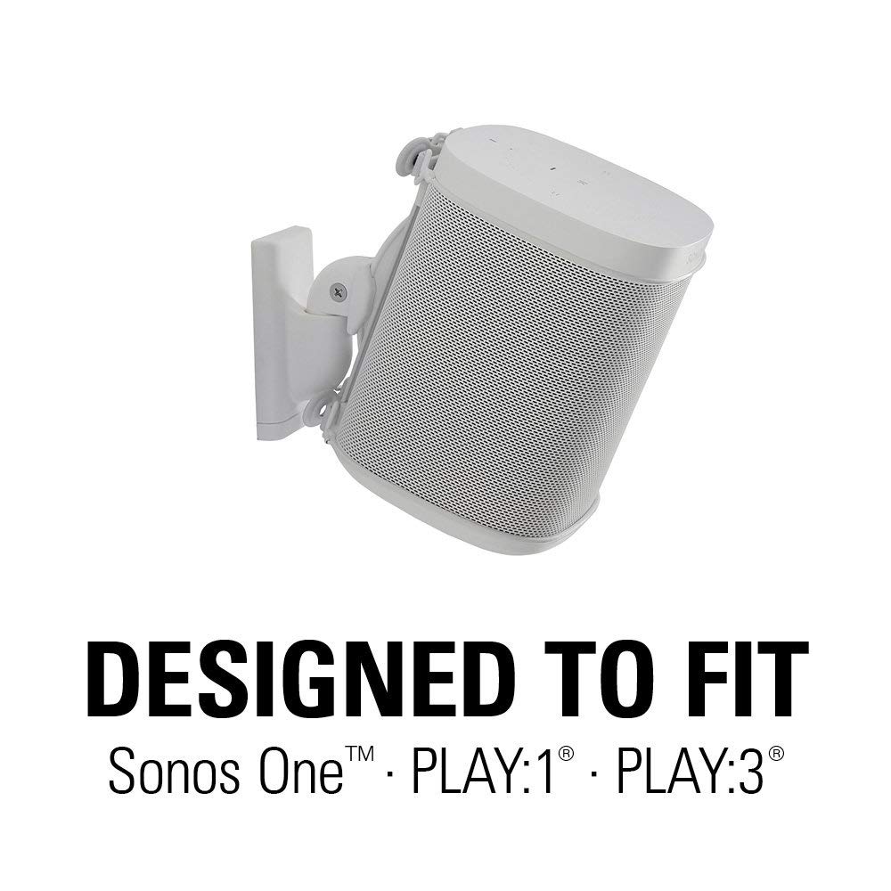 Sanus Wireless Speaker Wall Mount Sonos ONE, ONE SL, PLAY:1, & PLAY:3 - Tool Free Tilt & Swivel Adjustments for Best Audio - Single (White) - WSWM21-W1