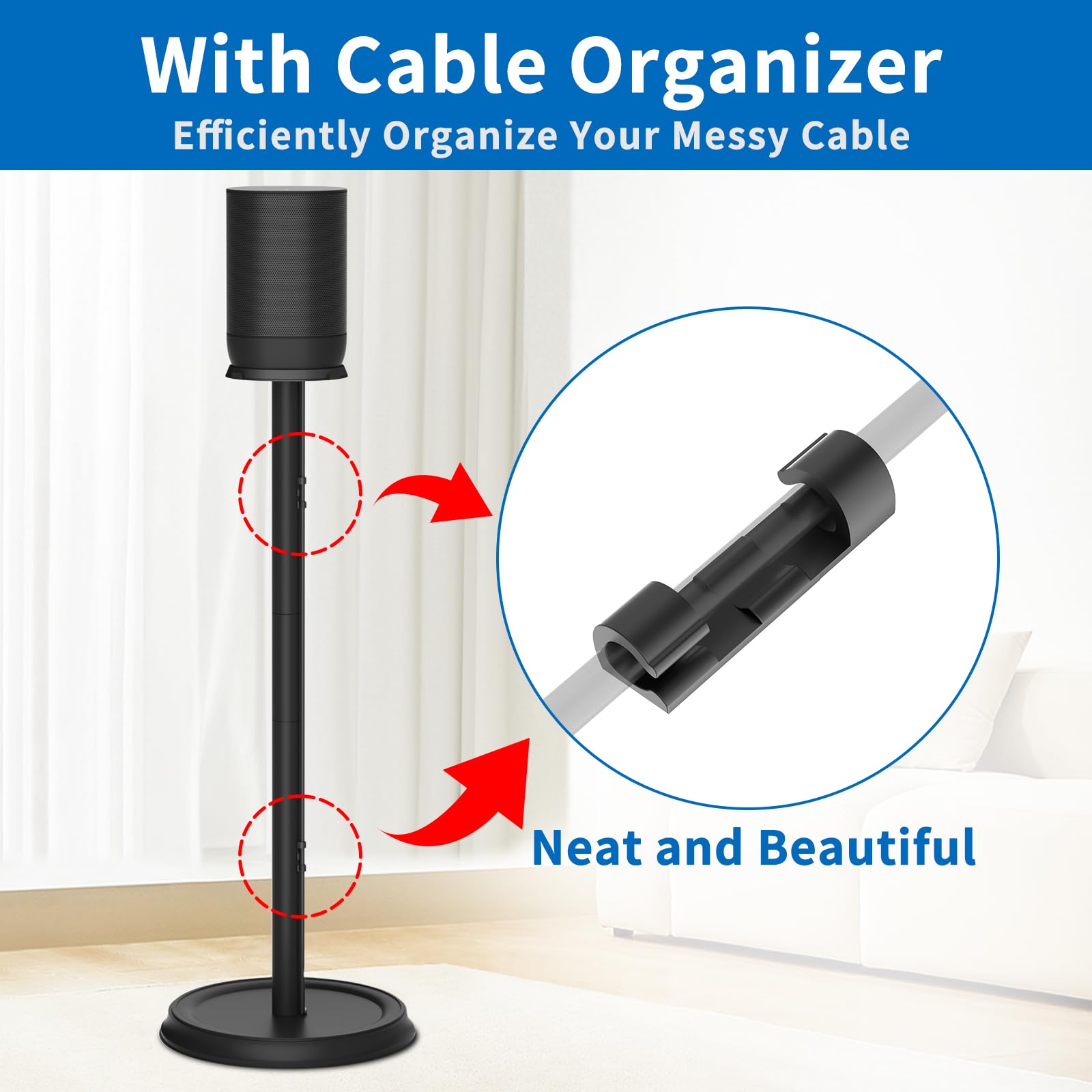 Heavy Duty Floor Speaker Stand for Sonos Move, Move 2 Stand Holder with Management Cable Clips Compatible with Sonos Move Speaker Stand Easy to Install, Black