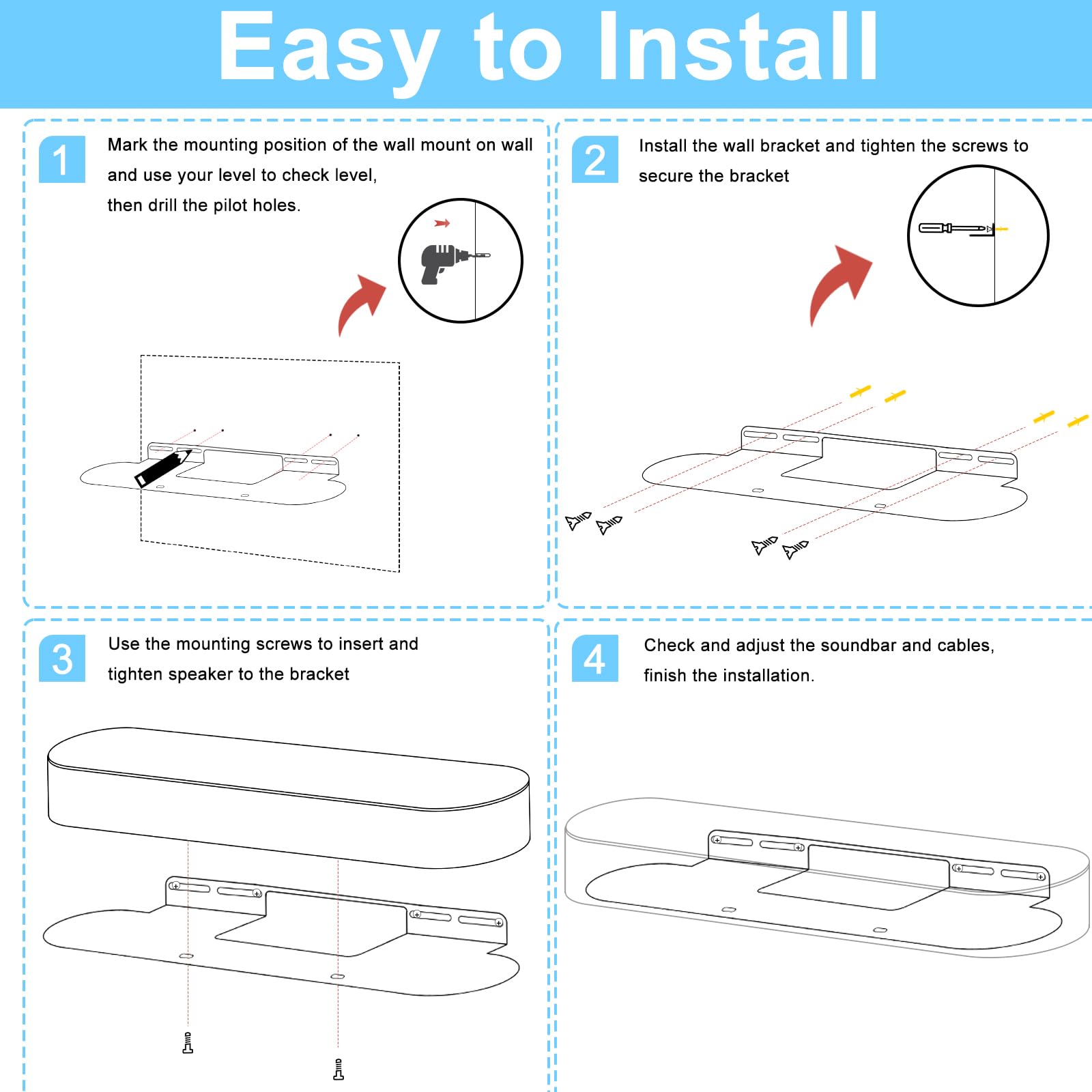 Soundbar Mount for Sonos Beam Wall Mount for Sonos Beam Gen 2 & Gen 1 Smart TV Sound Bar with Hardware kit, Black