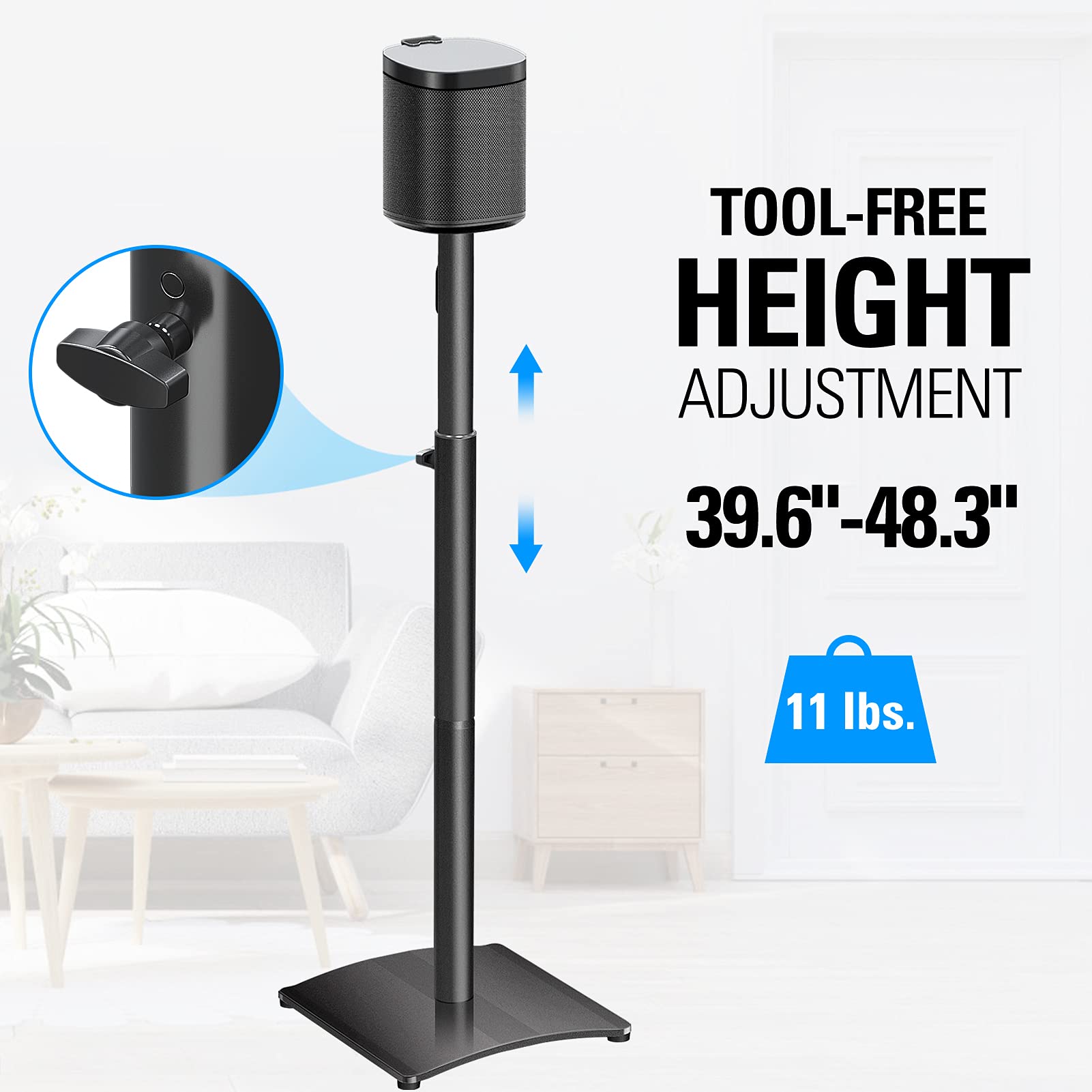 Mounting Dream Speaker Stand for SONOS ONE, ONE SL, Play:1, Height Adjustable 39.6"- 48.3", Single Surround Sound Speaker Stand with Cable Management, 13.2 LBS Loading MD5411