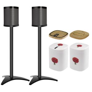 speaker stand for sonos one, one sl & play 1 speaker with speaker covers and speaker stickers, heavy duty floor speaker stands for sonos speaker stands with cable management, 2 pack (black)