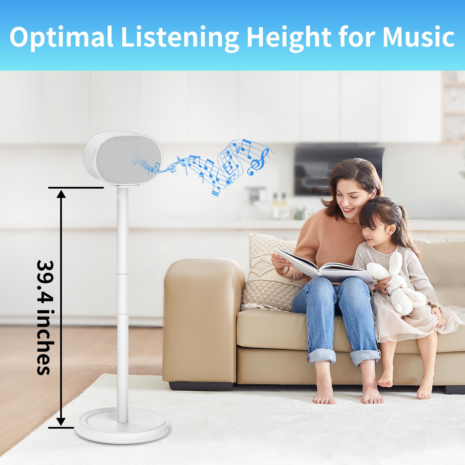 Heavy-Duty Speaker Stand for Sonos Era 300 Stand with Cable Management Floor Speaker Stands for Sonos Era 300 Speaker Stand for Easy and Secure Mounting, White