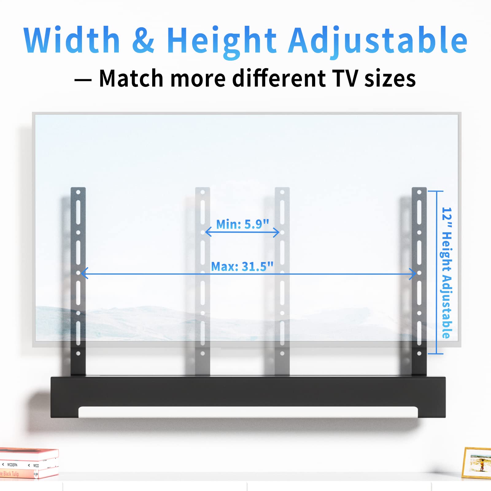 Upgrade Height & Depth Adjustable Soundbar TV Mount for Sonos Playbar Mount Under or above TV, Black Soundbar Mount for Sonos Playbar TV Mount with Hardware Kits Easy to Install