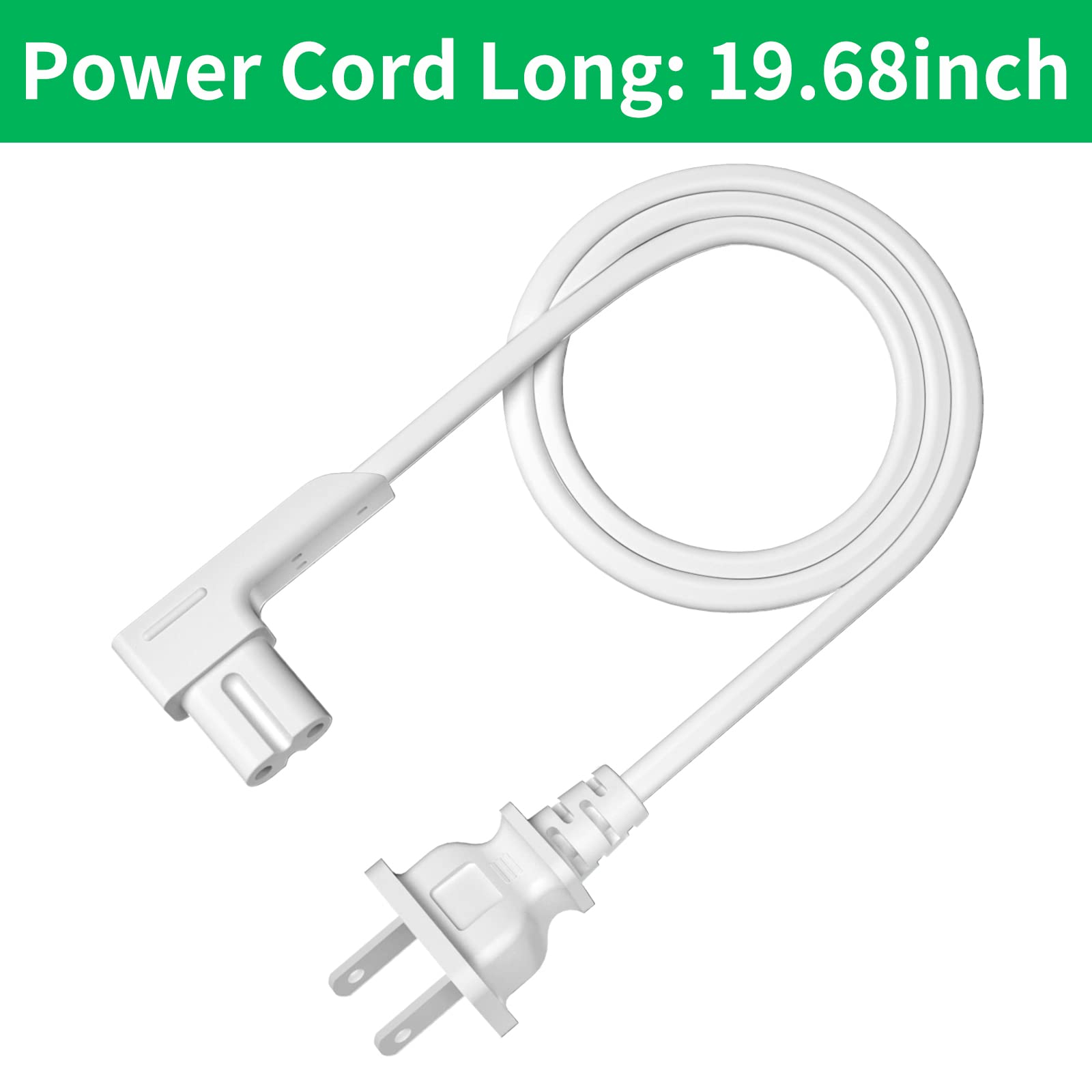 1.6ft Power Cord for Sonos One, One SL and Play 1 Speakers Power Cable Replacement Cord - 2 Prong L-Shaped AC Cable Replacement for Sonos Power Cord - White