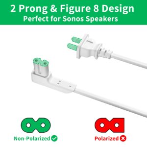 1.6ft Power Cord for Sonos One, One SL and Play 1 Speakers Power Cable Replacement Cord - 2 Prong L-Shaped AC Cable Replacement for Sonos Power Cord - White