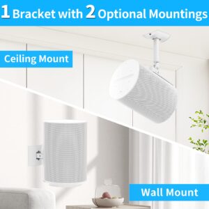 Yibracki Heavy-duty Speaker Wall Mount and Ceiling Speaker Mount for Sonos Era 100 Wireless Speaker Mount,Tilt & Swivel Adjustable Mount or Sonos Era 100 Speaker with Hardware Kit - 2 Pack, White