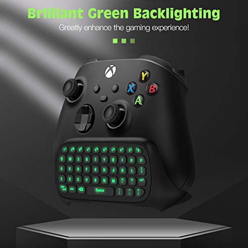 TiMOVO Green Backlight Keyboard for Xbox One, Xbox Series X/S,Wireless Chatpad Message KeyPad with Headset & Audio Jack,Mini Game Keyboard Fit Xbox One/One S/One Elite/2, 2.4G Receiver Included, Black