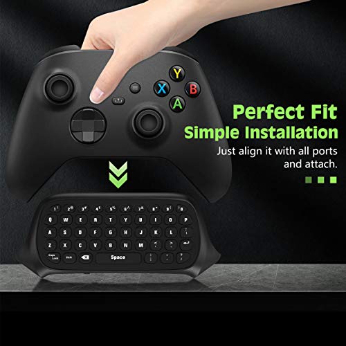 TiMOVO Green Backlight Keyboard for Xbox One, Xbox Series X/S,Wireless Chatpad Message KeyPad with Headset & Audio Jack,Mini Game Keyboard Fit Xbox One/One S/One Elite/2, 2.4G Receiver Included, Black