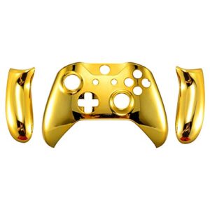 eXtremeRate Chrome Gold Top Shell Front Housing Faceplate Replacement Parts with Side Rails Panel for Xbox One X & One S Controller (Model 1708)