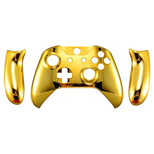 eXtremeRate Chrome Gold Top Shell Front Housing Faceplate Replacement Parts with Side Rails Panel for Xbox One X & One S Controller (Model 1708)