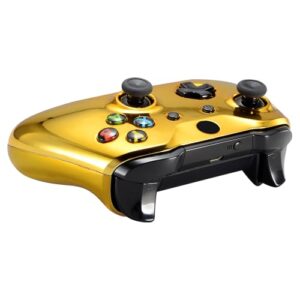 eXtremeRate Chrome Gold Top Shell Front Housing Faceplate Replacement Parts with Side Rails Panel for Xbox One X & One S Controller (Model 1708)