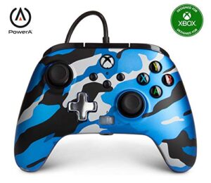 powera enhanced wired controller for xbox series x|s - metallic blue camo, gamepad, wired video game controller, gaming controller, officially licensed for xbox