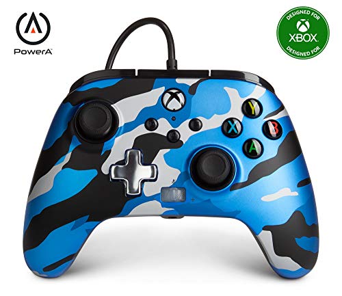 PowerA Enhanced Wired Controller for Xbox Series X|S - Metallic Blue Camo, gamepad, wired video game controller, gaming controller, Officially Licensed for Xbox