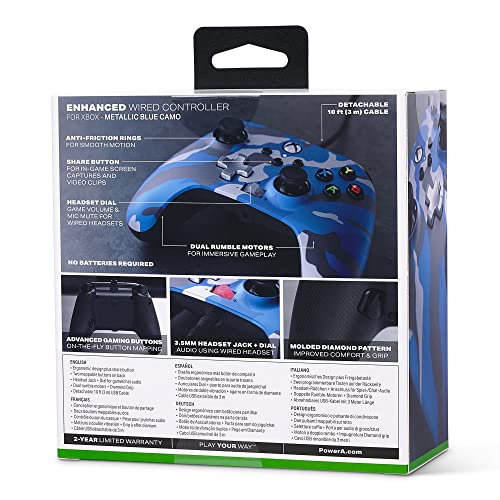 PowerA Enhanced Wired Controller for Xbox Series X|S - Metallic Blue Camo, gamepad, wired video game controller, gaming controller, Officially Licensed for Xbox