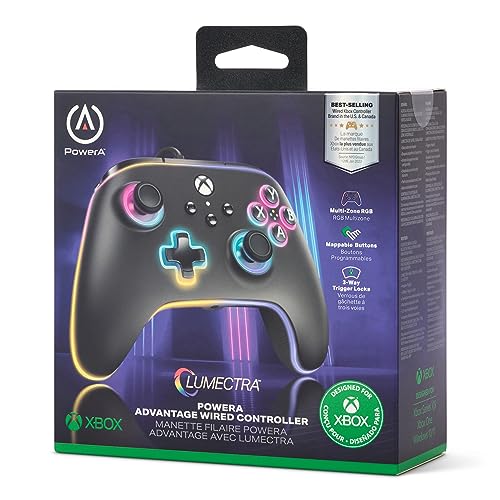 PowerA Advantage Wired Controller for Xbox Series X|S with Lumectra - Black, gamepad, wired video game controller, gaming controller, works with Xbox One and Windows 10/11, Officially Licensed for Xbox