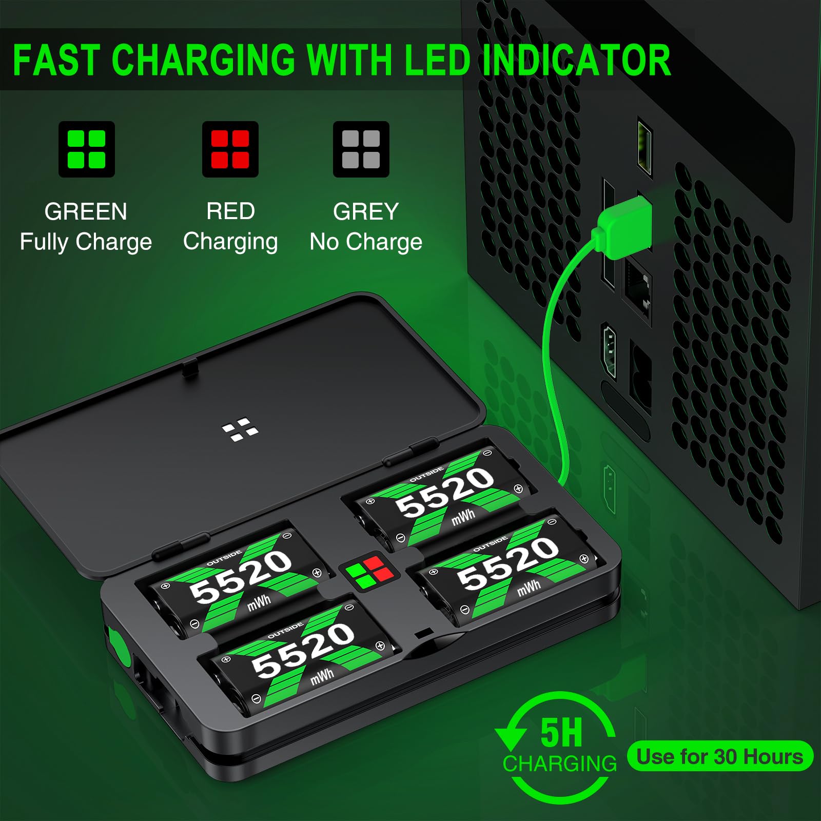 Controller Battery Pack for Xbox Series X/S, Rechargeable Battery for Xbox One/One S/One X/One Elite Controller Charger Batteries 4x5520mWh