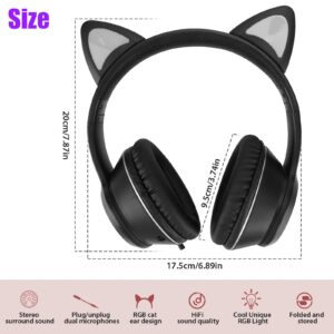 Atrasee Stereo Gaming Headset for PS4 PC PS5 Xbox One Nintendo Switch, Wired Cat Ear Headphones with Mic, Surround Bass, Soft Earmuffs, Noise Cancelling Over Ear Headphones for Girls Kids, Black