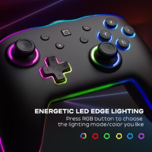 D.Gruoiza Colorful LED Switch Pro Controllers for Switch/Lite/OLED, Wireless Switch Controller with Adjustable Vibration,Turbo,6-Axis Gyro (Black LED)