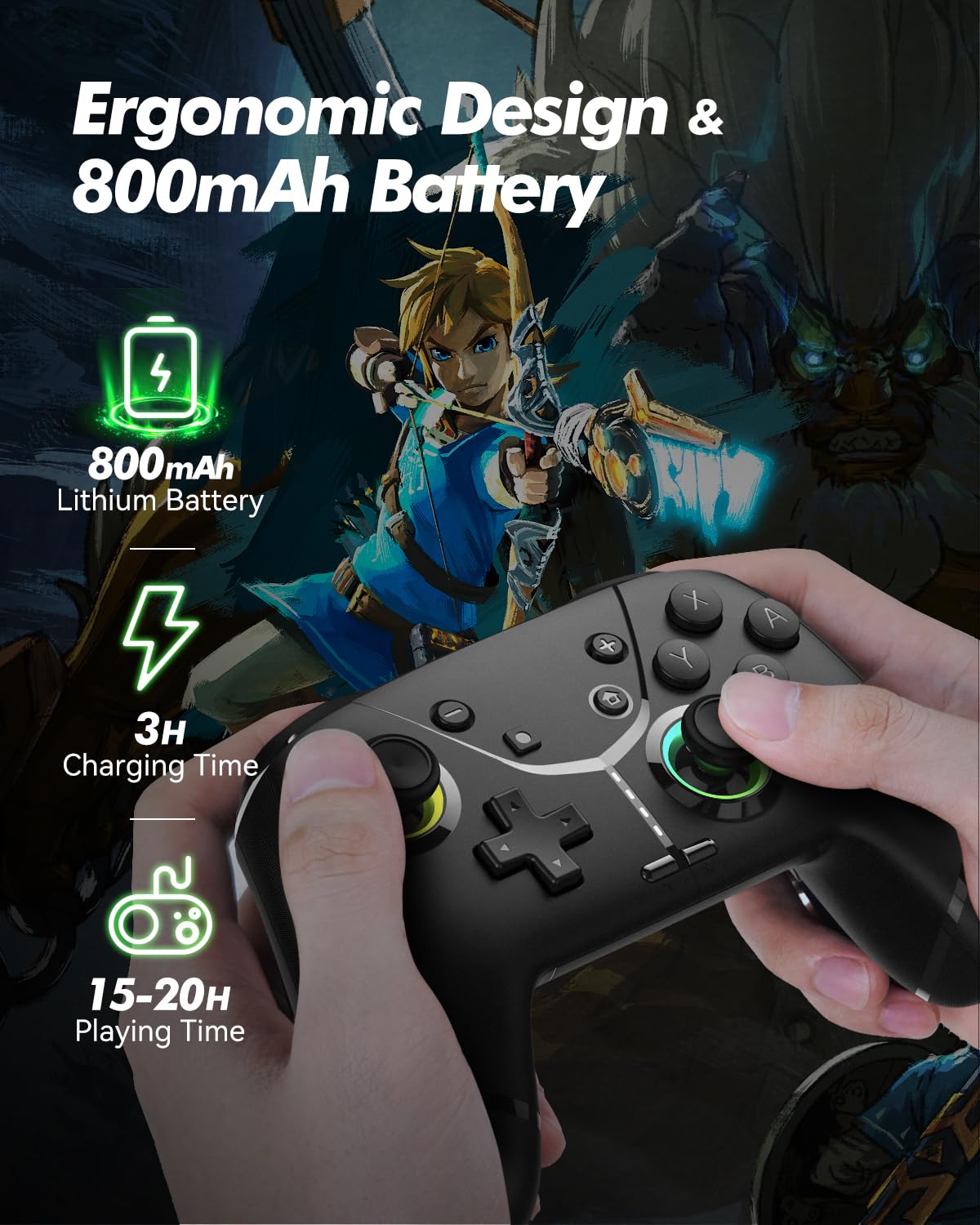 Wireless Switch Pro Controller for Nintendo Switch/Lite/OLED, Bluetooth Gaming Controller for iPhone/Android/Phone/PC/Steam/Mac/iOS/iPad/TV with Programmable/Vibration/Motion Control/Turbo/Wakeup/RGB