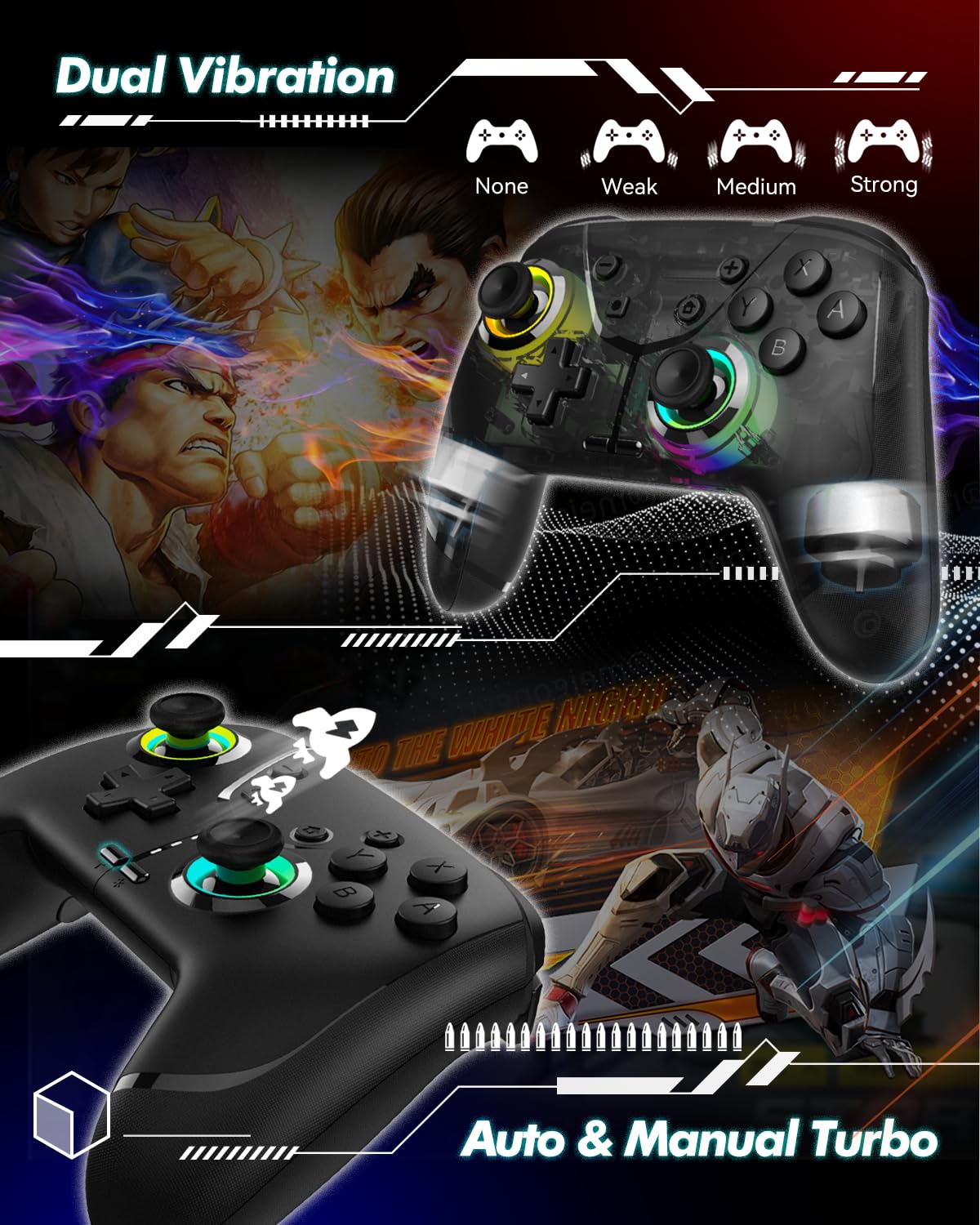 Wireless Switch Pro Controller for Nintendo Switch/Lite/OLED, Bluetooth Gaming Controller for iPhone/Android/Phone/PC/Steam/Mac/iOS/iPad/TV with Programmable/Vibration/Motion Control/Turbo/Wakeup/RGB